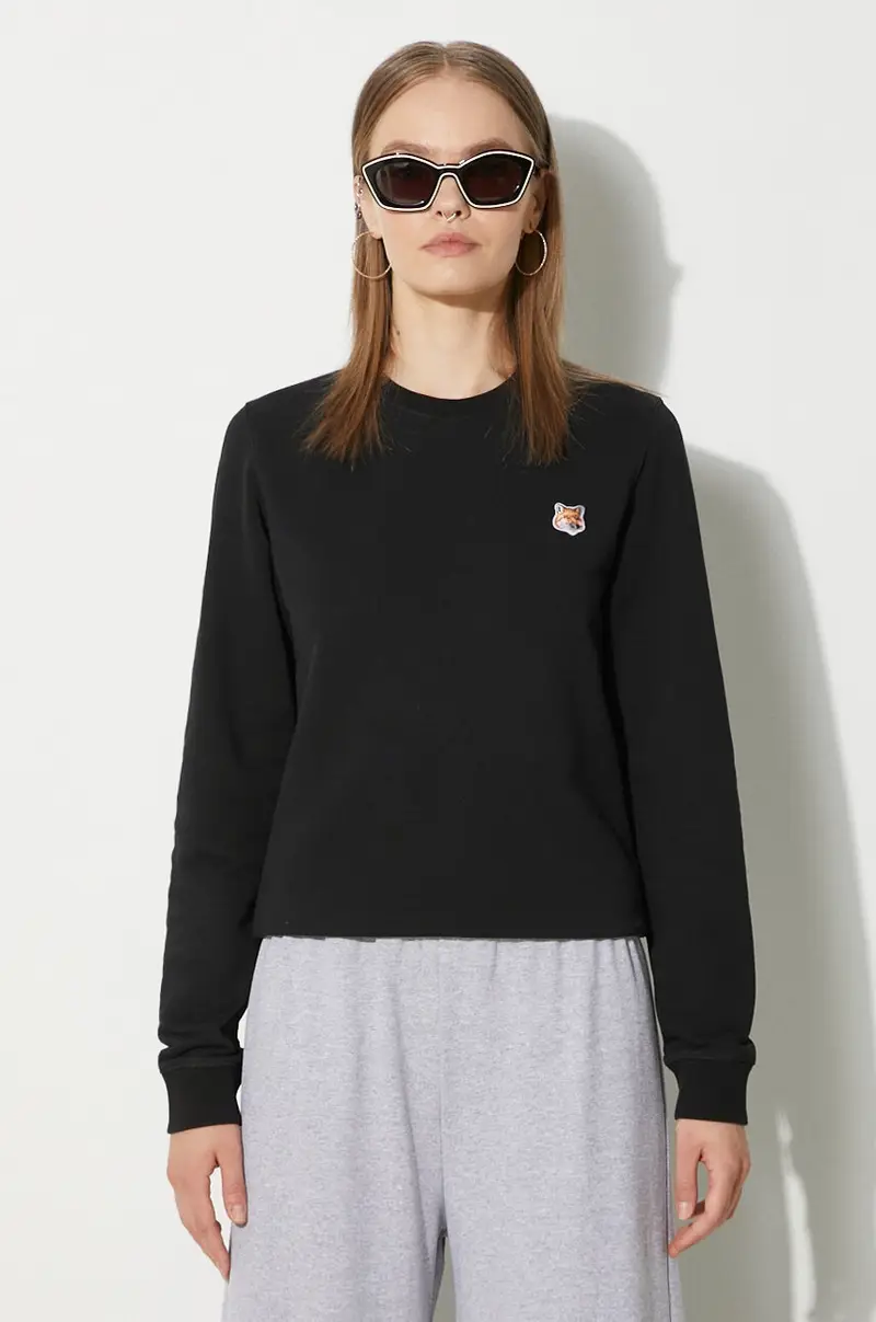felpa in cotone Fox Head Patch Regular Sweatshirt donna colore nero LW00302KM0001