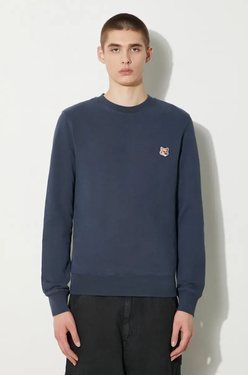 felpa in cotone Fox Head Patch Regular Sweatshirt uomo colore blu navy LM00301KM0001