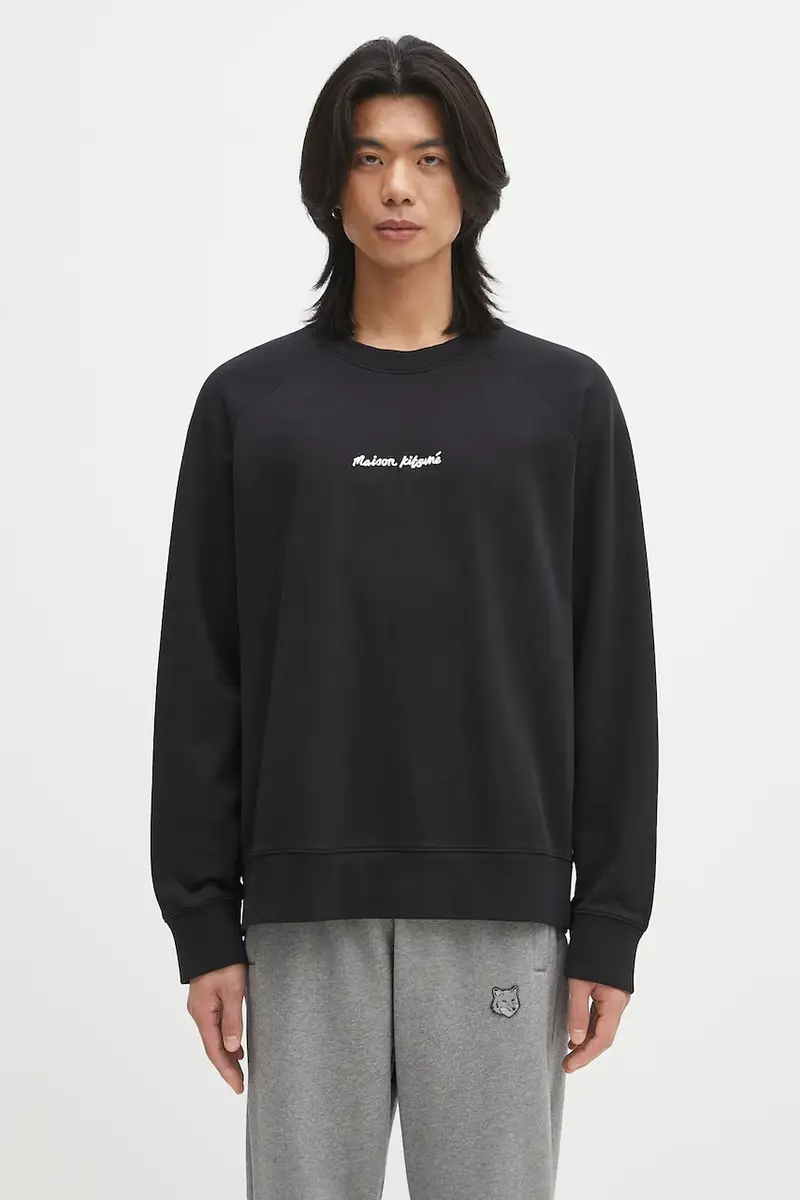 felpa in cotone Maison Kitsune Embroidery Oversize uomo colore nero con applicazione OM00309KM0001