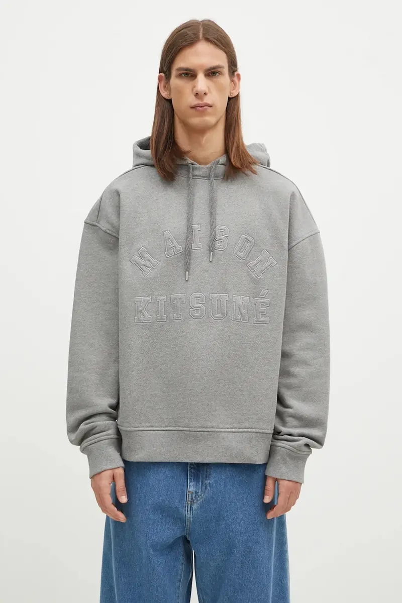 felpa in cotone Varsity uomo colore grigio con cappuccio con applicazione NM00702KM0326