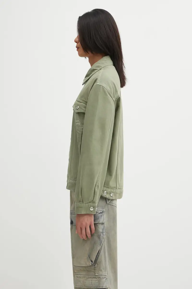 giacca in cotone Trucker colore verde OM02103WD4012 miniatura 2