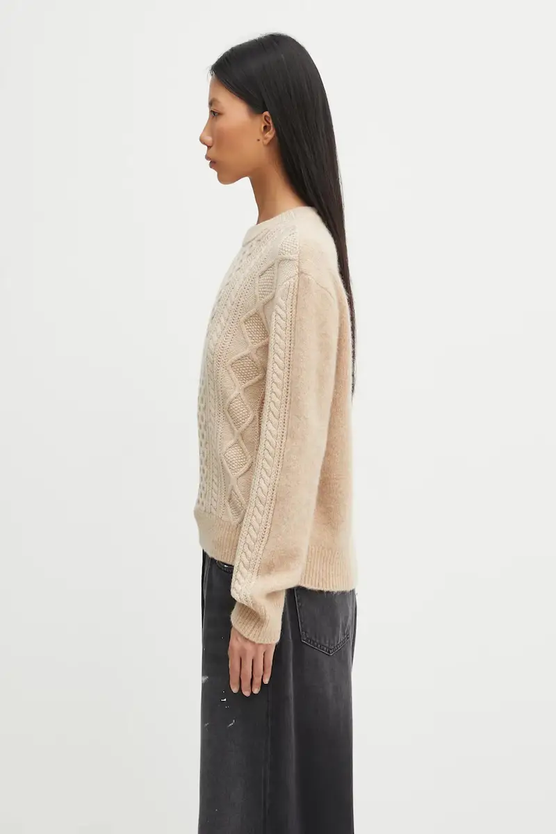 maglione con lana Alpaca Cable Knit colore beige PW00804KT1153 miniatura 2