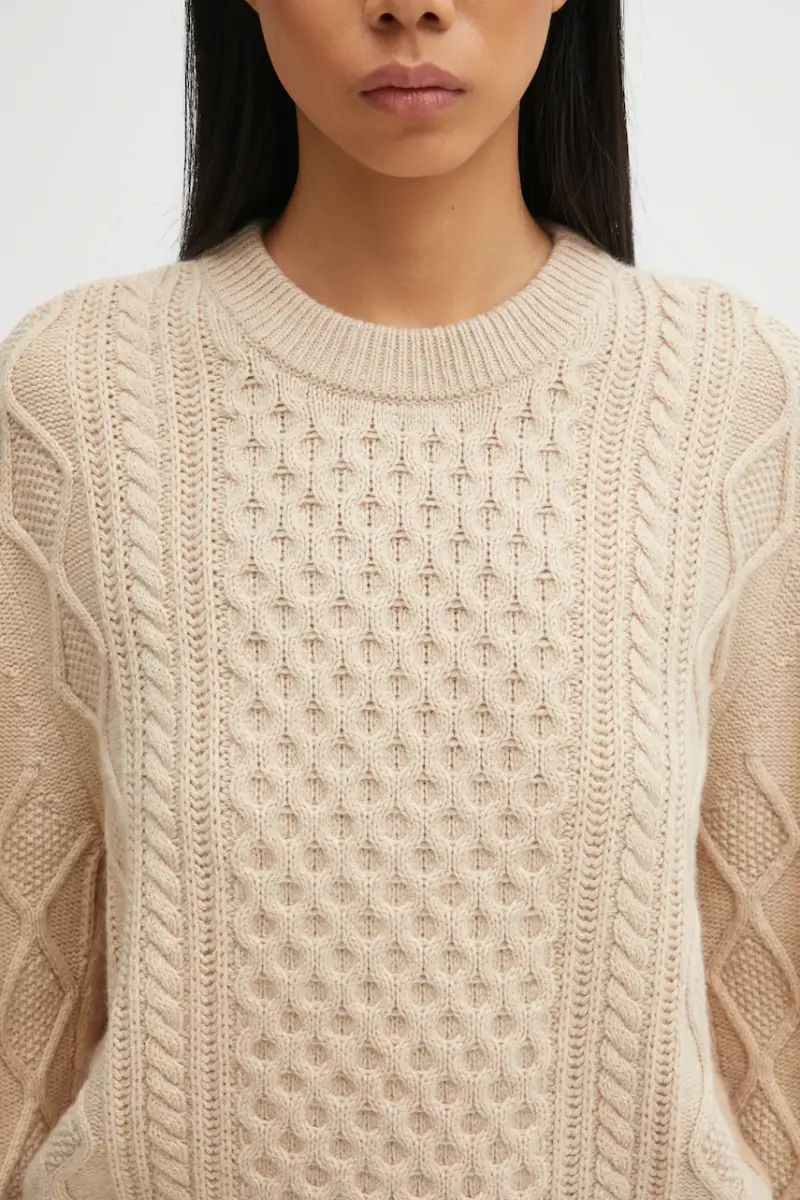 maglione con lana Alpaca Cable Knit colore beige PW00804KT1153 miniatura 4
