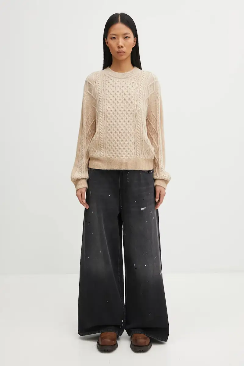 maglione con lana Alpaca Cable Knit colore beige PW00804KT1153 miniatura 5