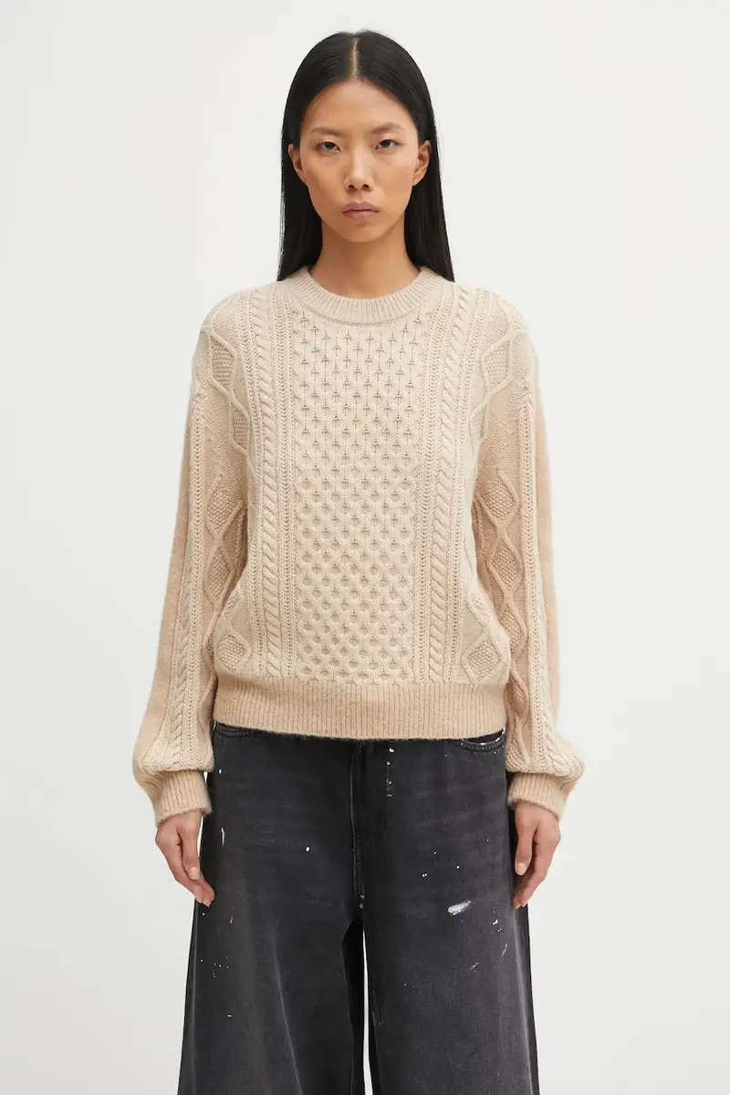 maglione con lana Alpaca Cable Knit colore beige PW00804KT1153