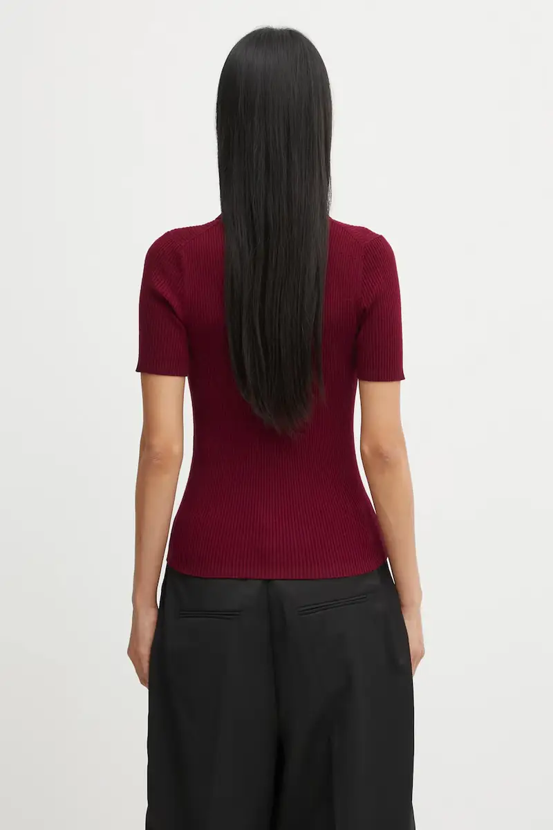 maglione con lana Baby Fox Fine Rib Wool colore granata PW00206KT1155 miniatura 3