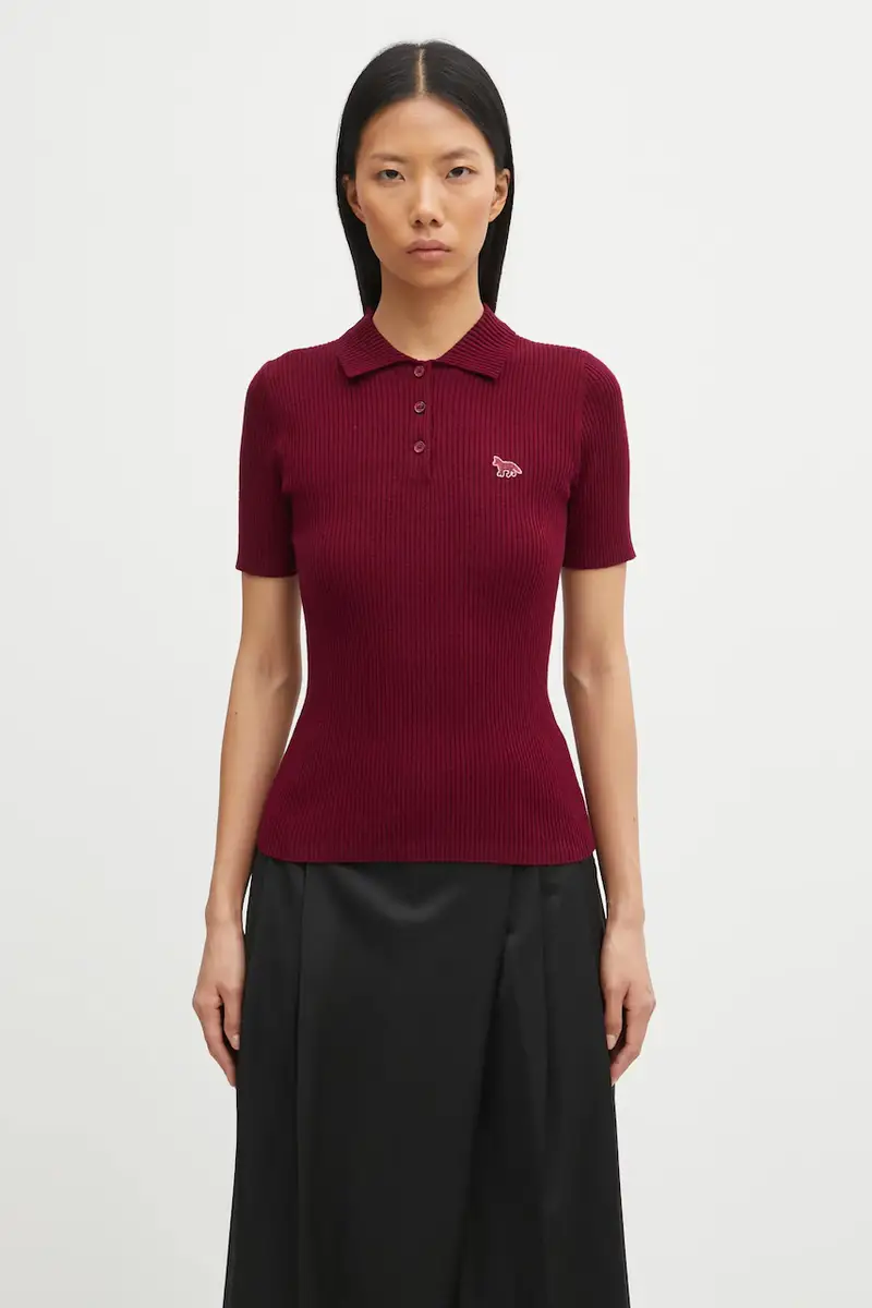 maglione con lana Baby Fox Fine Rib Wool colore granata PW00206KT1155