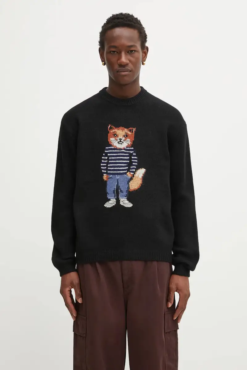 maglione con lana Dressed Fox Intarsia Wool colore nero PM00806KH0002