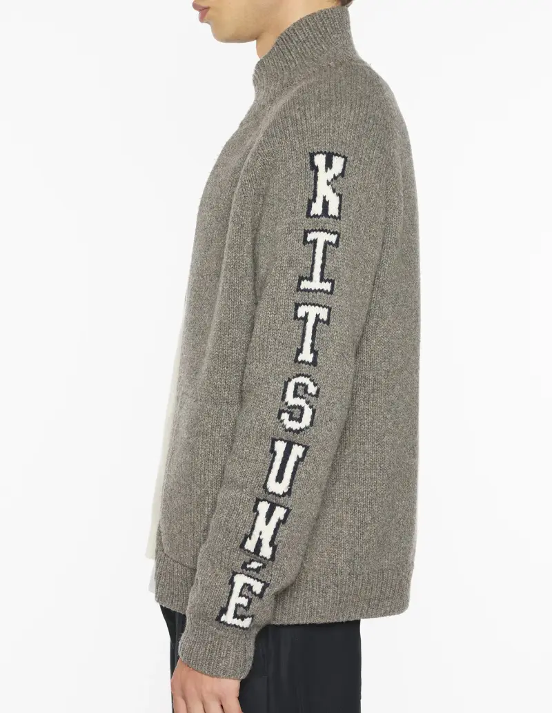 Maglione grigio con zip e logo sulla manica miniatura 2