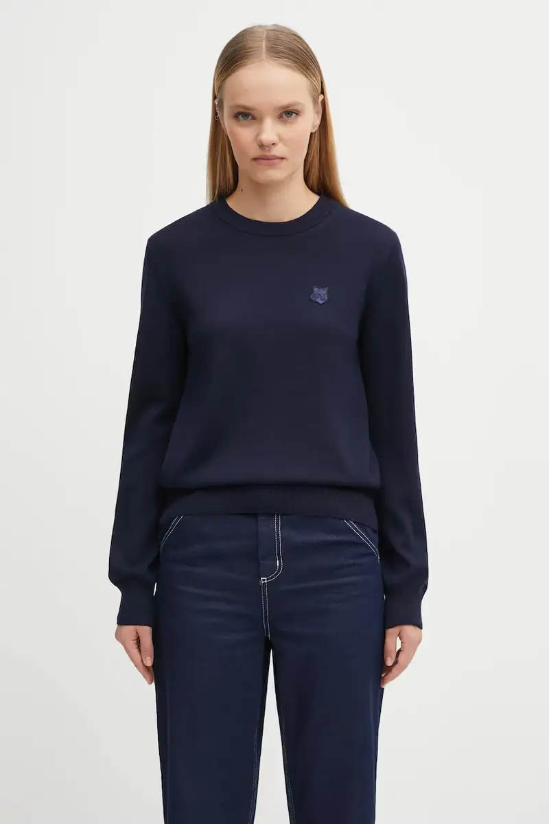 maglione in lana Bold Fox Head Patch donna colore beige MW00801KT1036 Blu navy