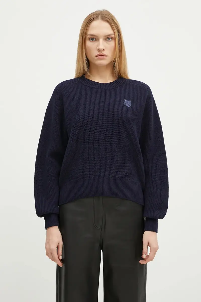 maglione in lana Bold Fox Head Patch donna colore blu navy LW00814KT1093