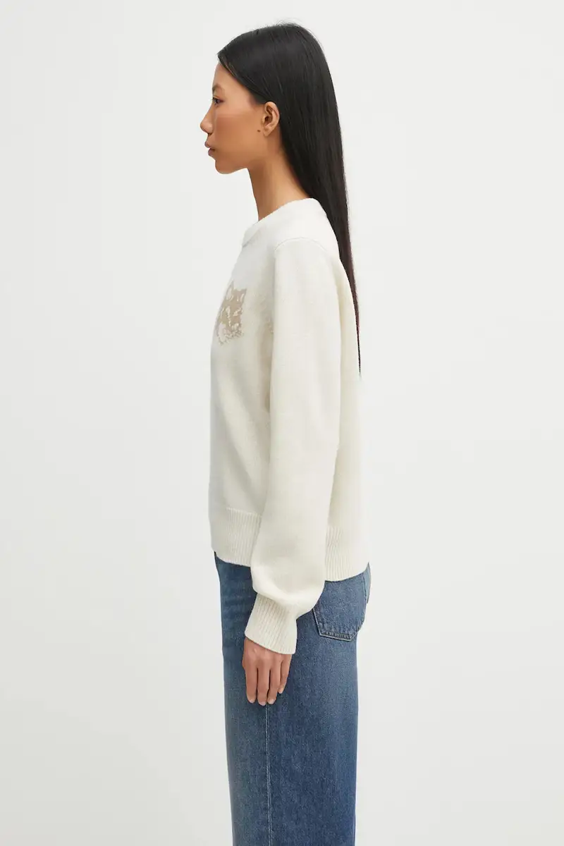 maglione in lana Fox Head Intarsia Merino donna colore beige NW00808KM0329 miniatura 2