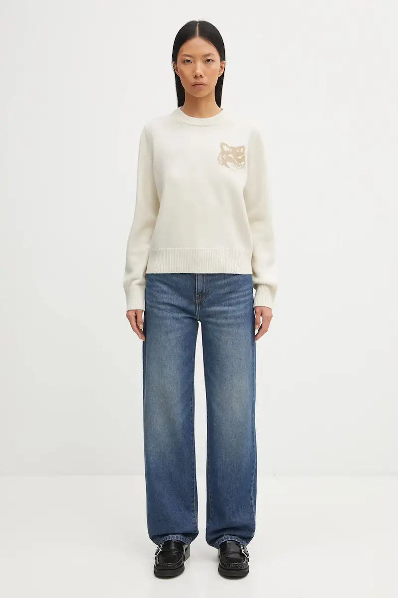 maglione in lana Fox Head Intarsia Merino donna colore beige NW00808KM0329 miniatura 5