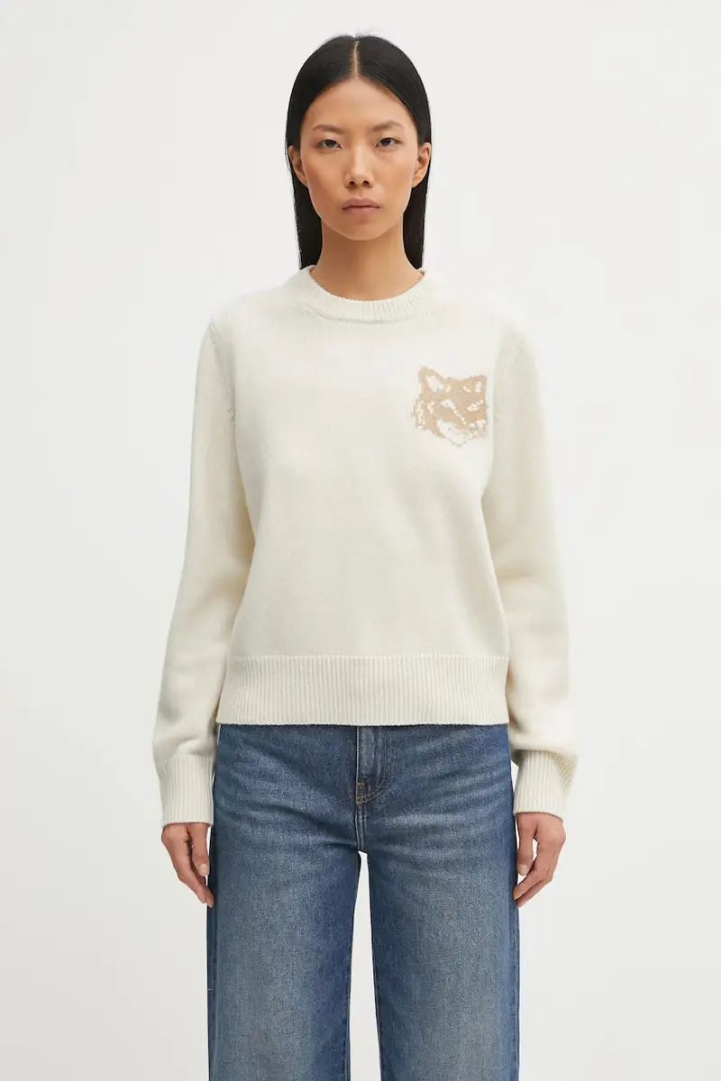 maglione in lana Fox Head Intarsia Merino donna colore beige NW00808KM0329