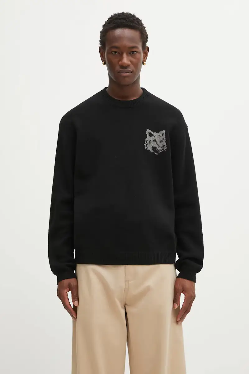 maglione in lana Fox Head Intarsia Merino uomo colore nero PM00816KM0329