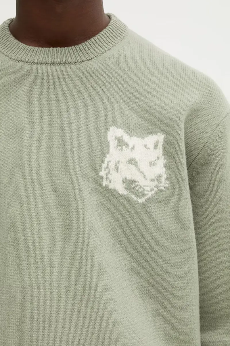 maglione in lana Fox Head Intarsia Merino uomo colore verde PM00816KM0329 miniatura 4