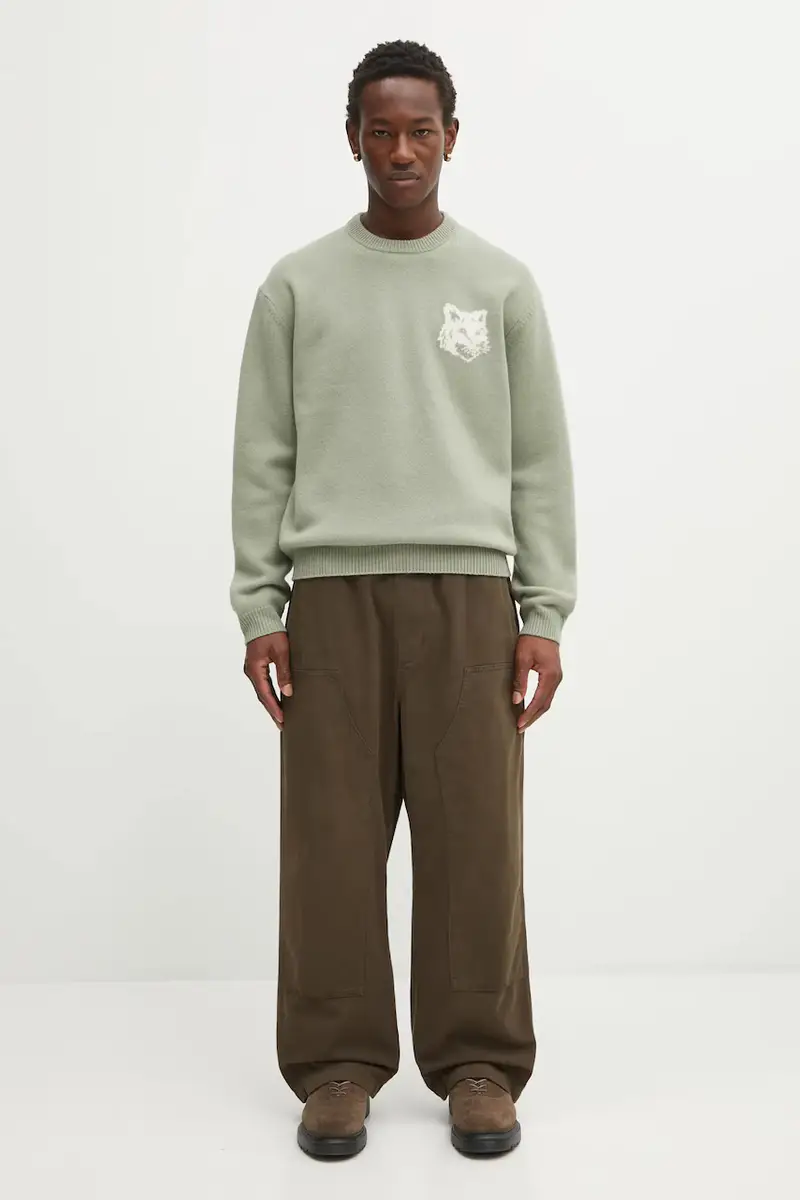 maglione in lana Fox Head Intarsia Merino uomo colore verde PM00816KM0329 miniatura 5