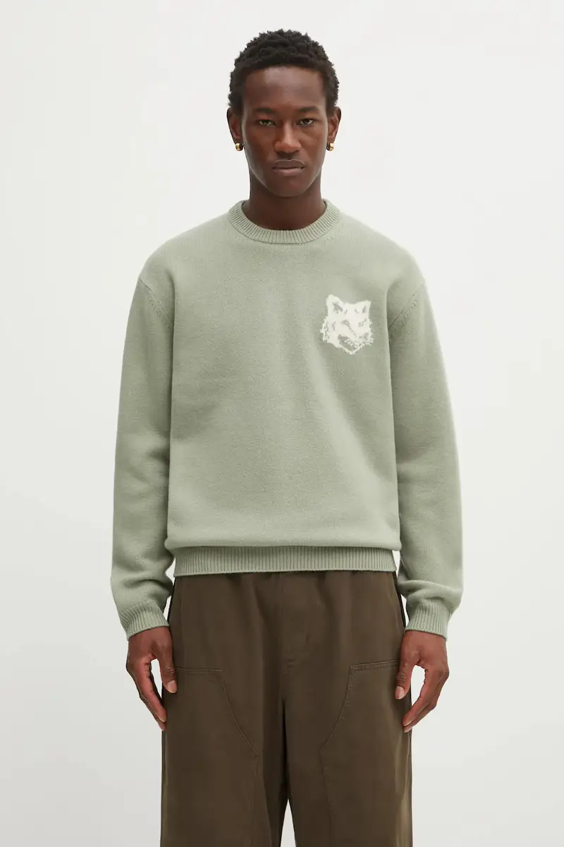 maglione in lana Fox Head Intarsia Merino uomo colore verde PM00816KM0329