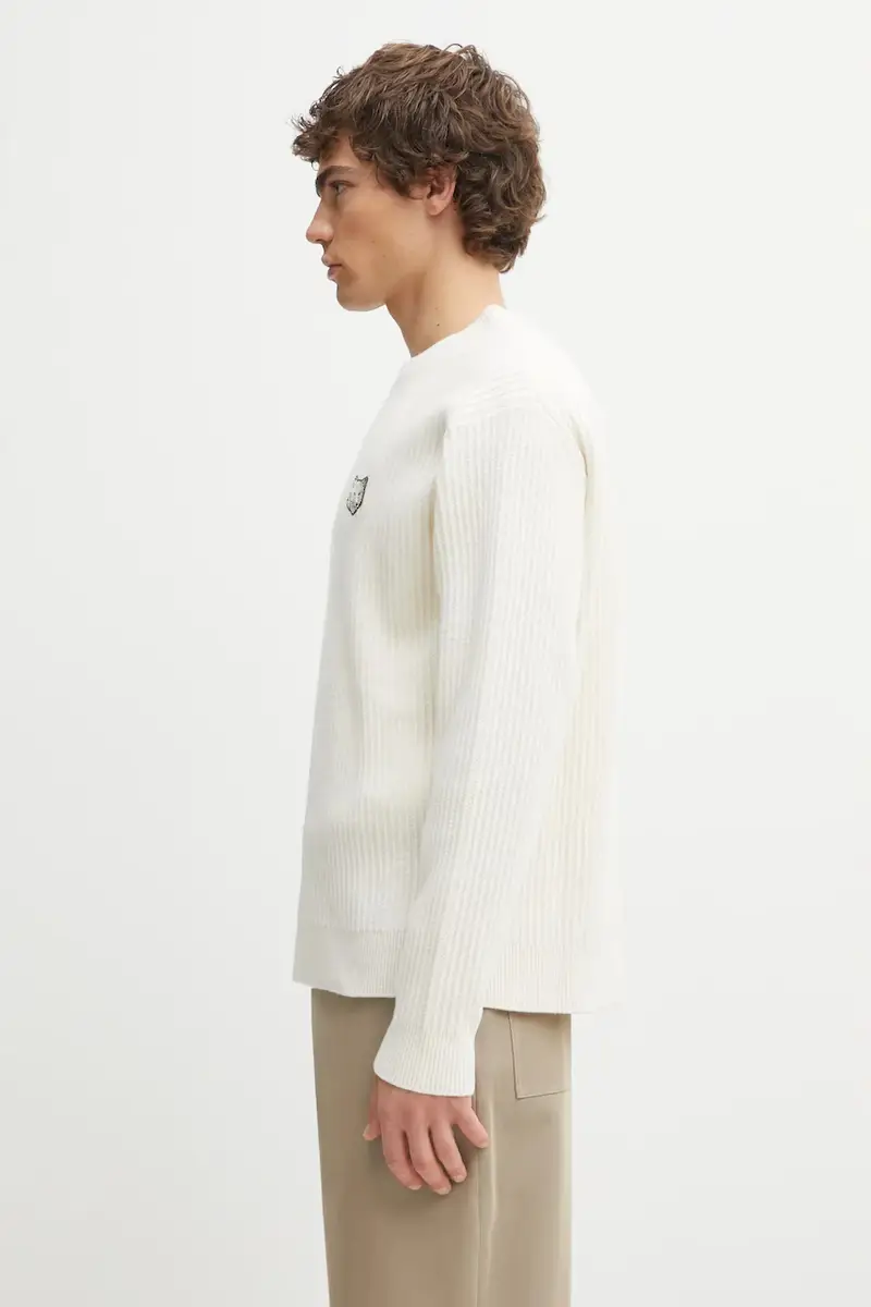 maglione in lana Fox Head Wool Ribbed uomo colore beige PM00811KT1149 miniatura 2