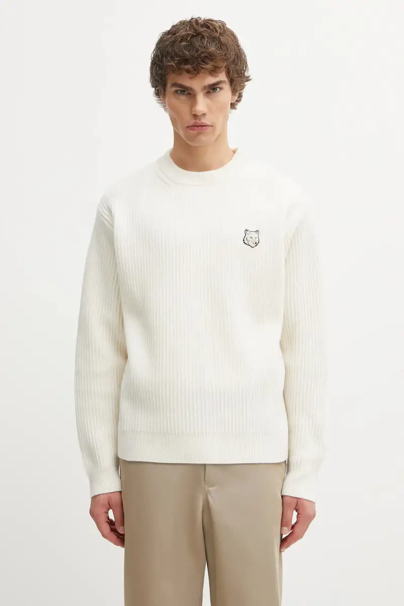 maglione in lana Fox Head Wool Ribbed uomo colore beige PM00811KT1149