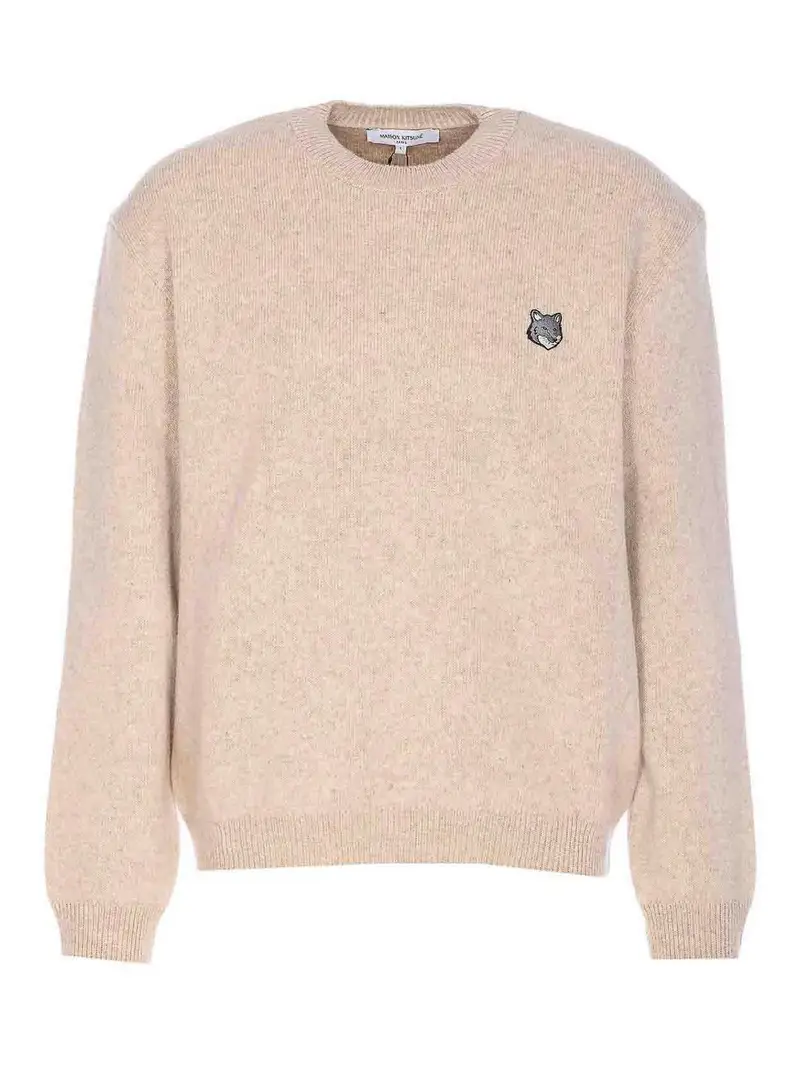 Maglione Milano con testa di volpe beige