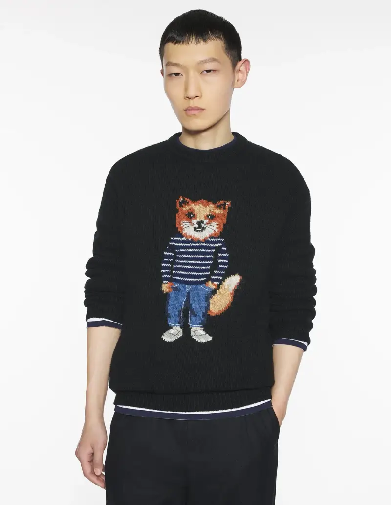 Maglione nero con intarsio volpe miniatura 2