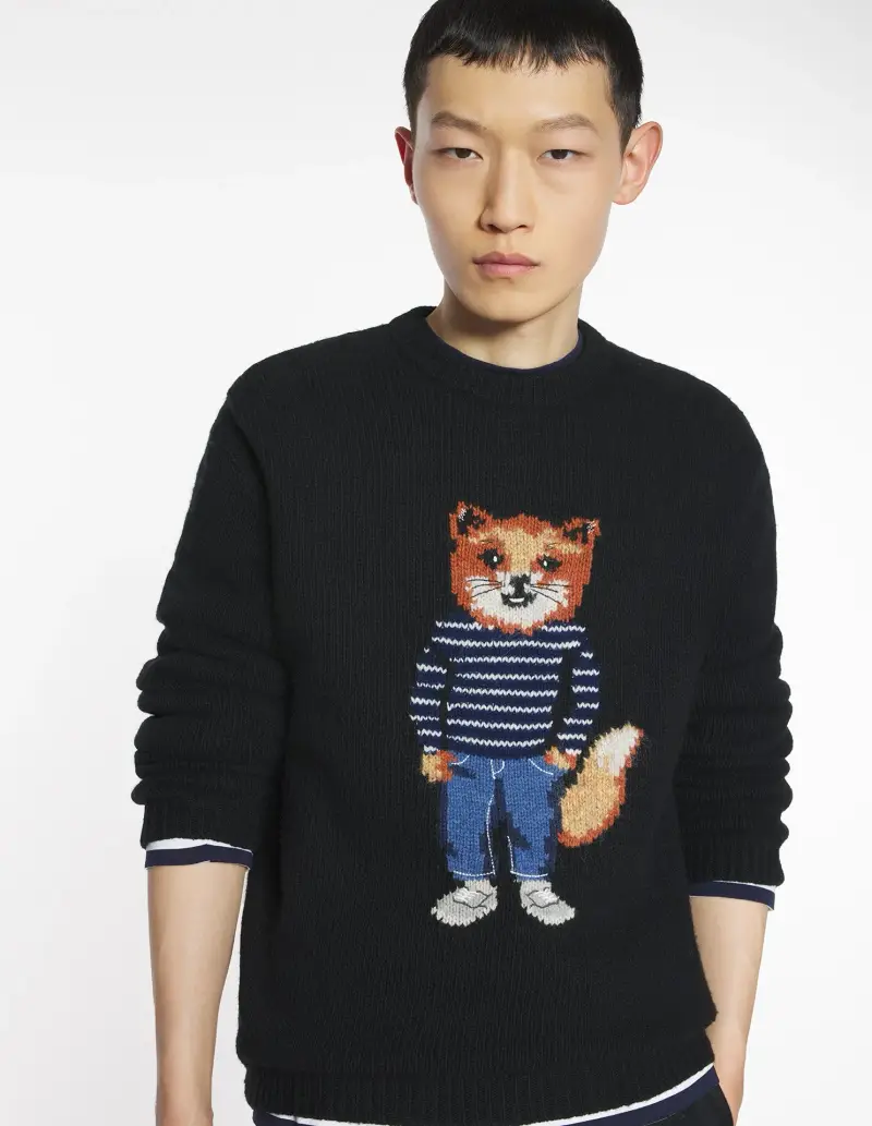 Maglione nero con intarsio volpe