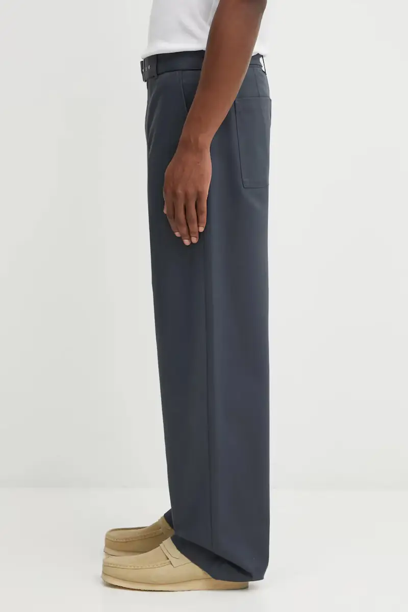 pantaloni in cotone Belted uomo colore grigio OM01123WW9043 miniatura 2