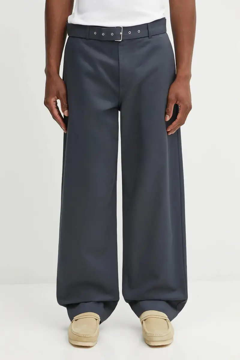 pantaloni in cotone Belted uomo colore grigio OM01123WW9043