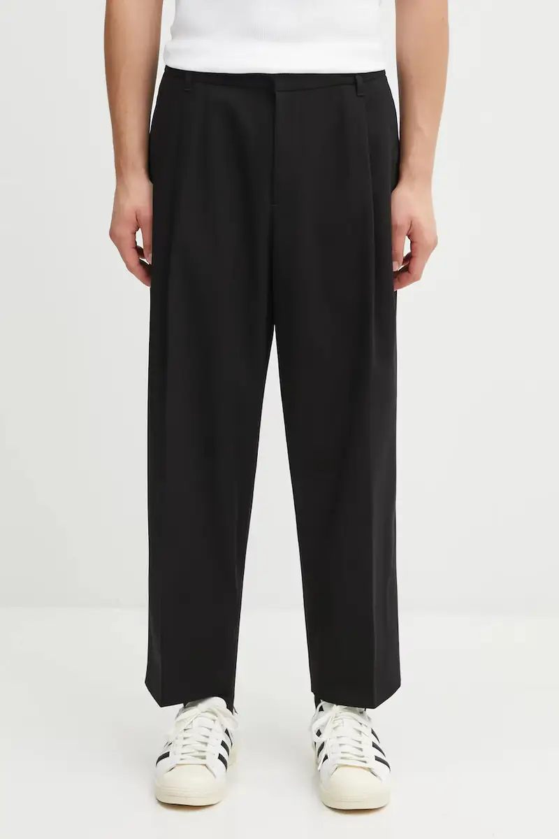 pantaloni in cotone Cropped Pleated uomo colore nero PM01123WT3019