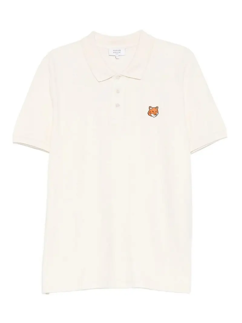 Polo in cotone con testa di volpe Beige