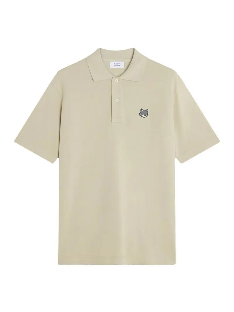 Polo in cotone con testa di volpe Beige