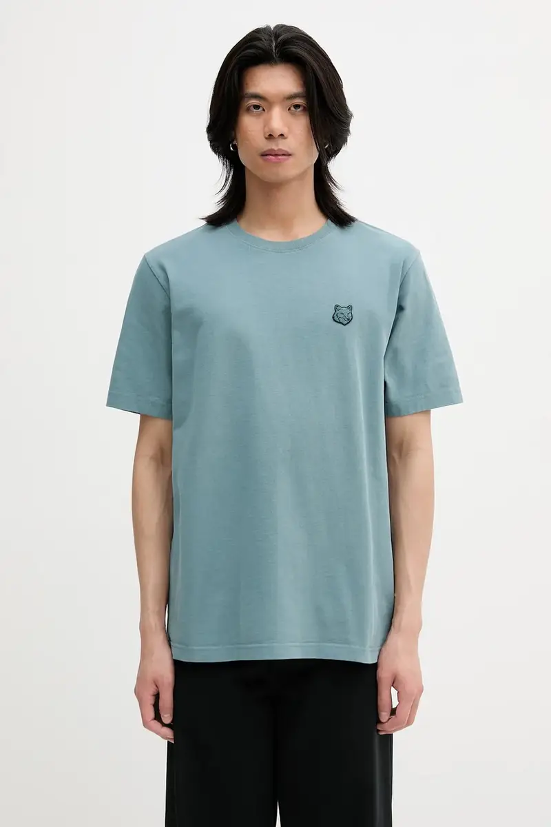 t-shirt in cotone Bold Fox Head Patch Comfort Tee Shirt colore verde con applicazione MM00127KJ0118 Turchese