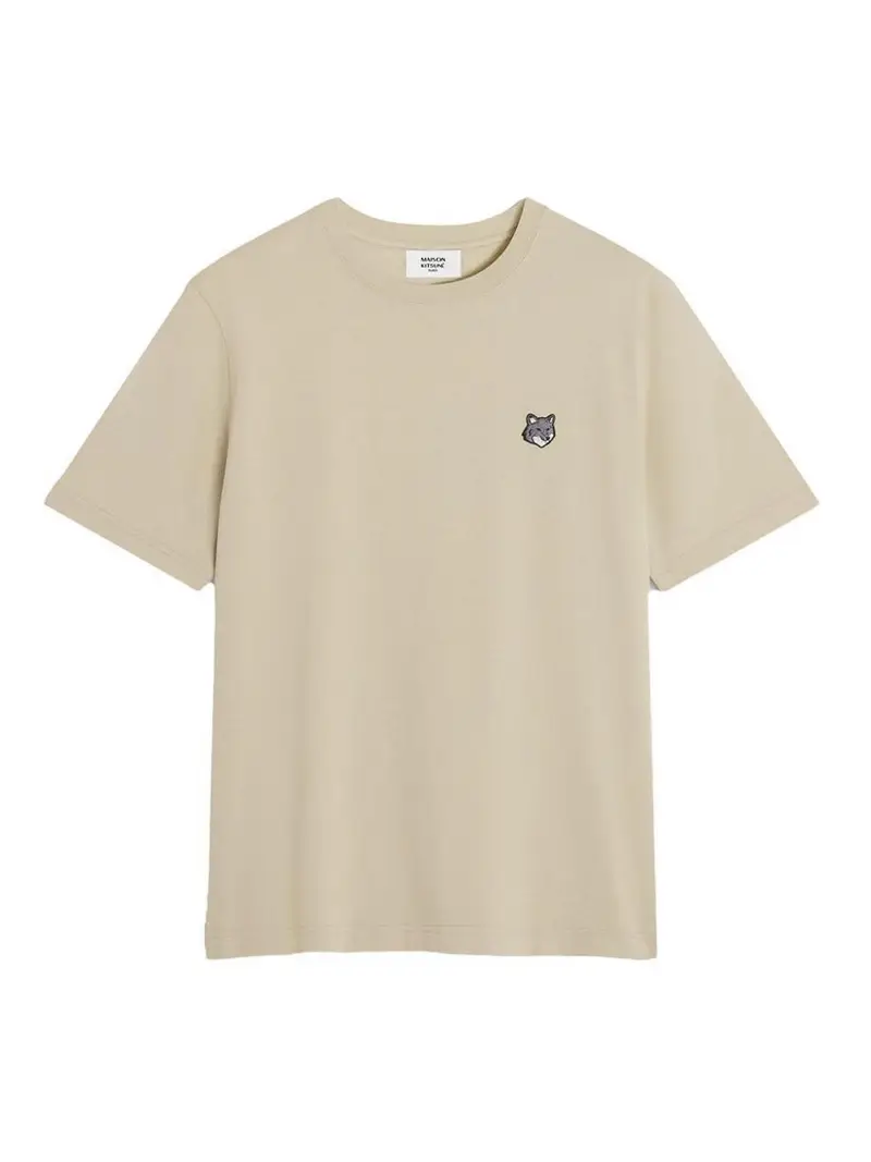 T-shirt in cotone con testa di volpe Beige