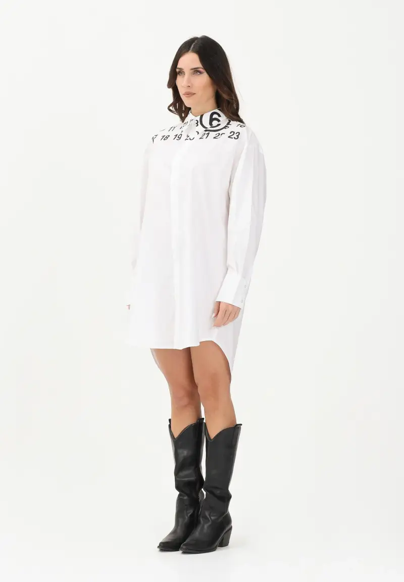 Abito corto bianco per donna, ragazze e bambine con logo e maxi stampa numerica