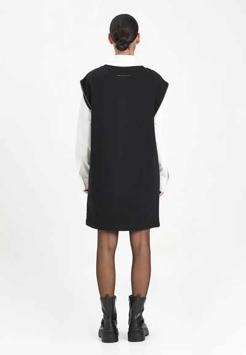 MAISON MARGIELA Abito corto nero per donna e ragazze con maxi logo miniatura 3