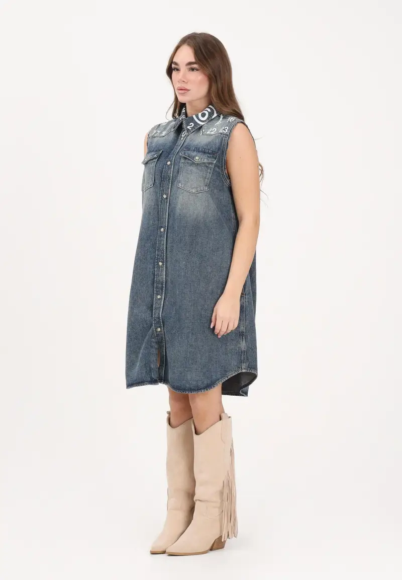 Abito in denim blu per donna, ragazze e bambine con stampa logo