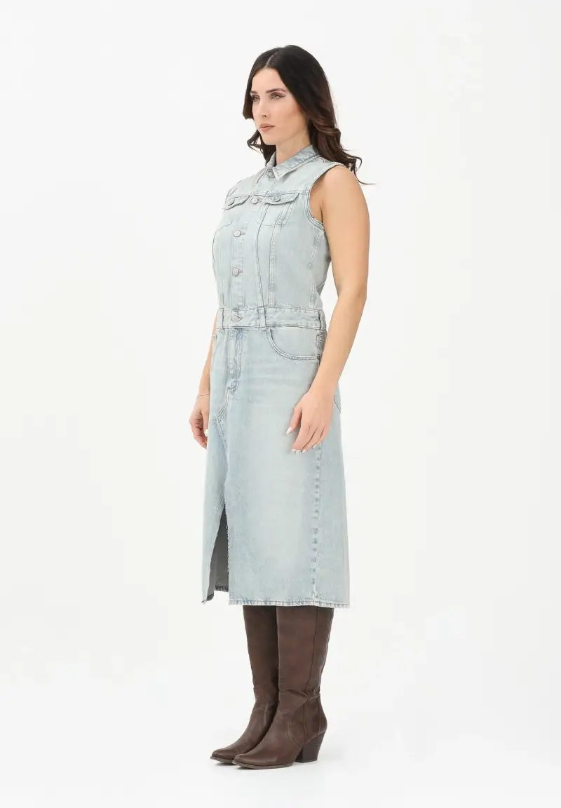 Abito midi in denim chiaro per donna, ragazze e bambine