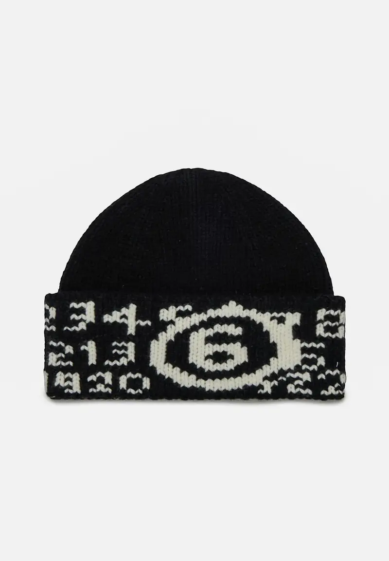 MAISON MARGIELA Berretto di lana nero per uomo e donna con Numeric logo jacquard