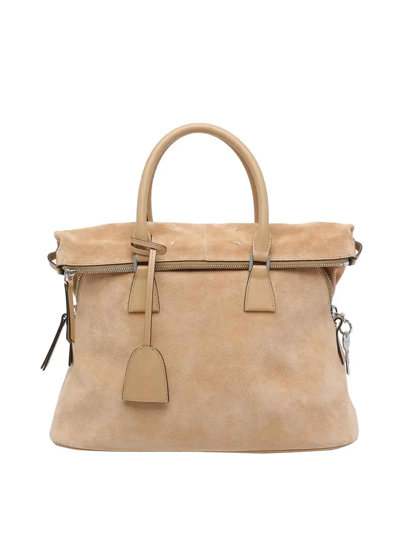 Borsa 5Ac in pelle scamosciata beige