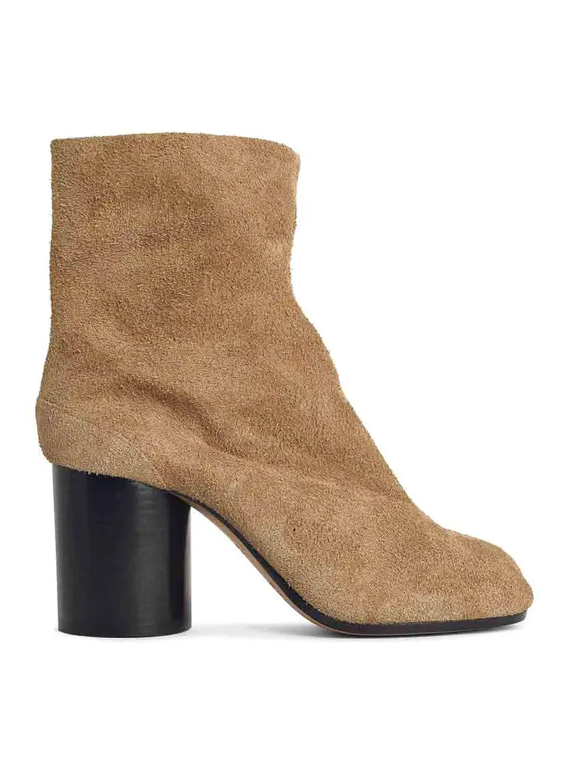 Camel Suede Tabi Ankle Boots Beige