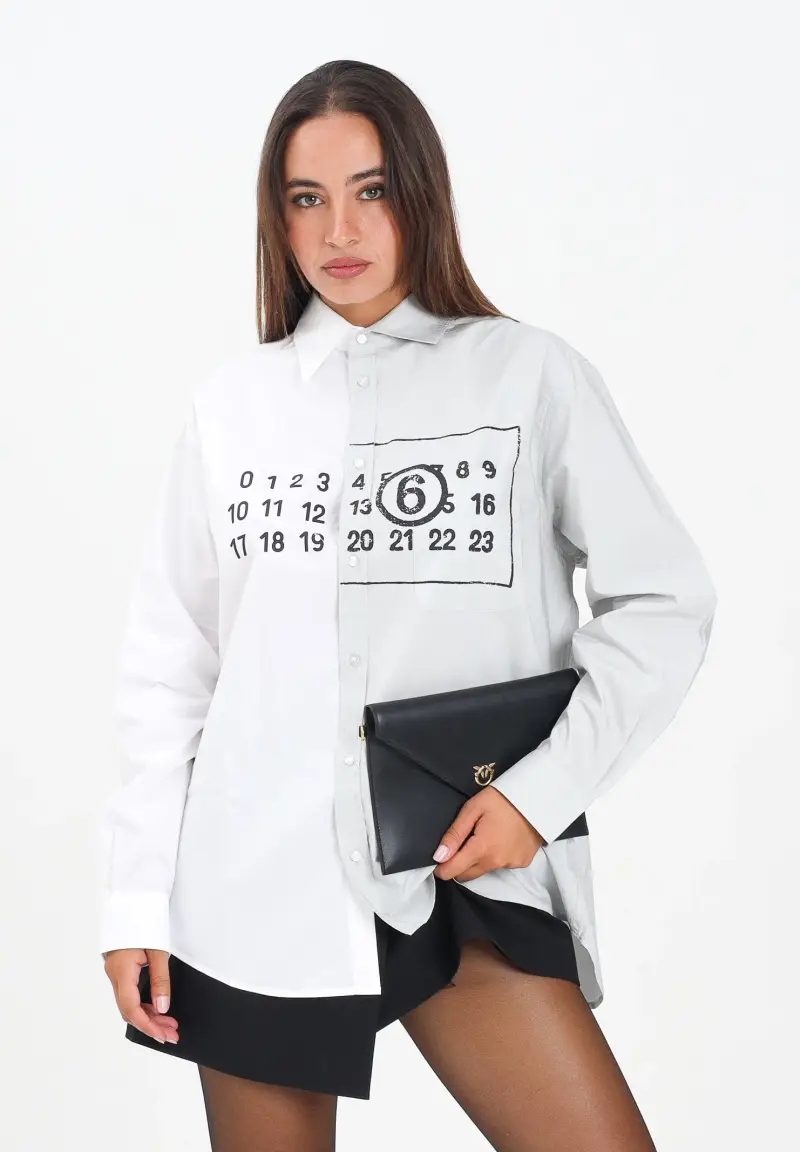 Camicia a manica lunga bianca e grigia per donna, ragazzi e bambini con stampa logo miniatura 2