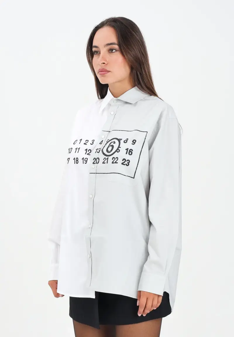 Camicia a manica lunga bianca e grigia per donna, ragazzi e bambini con stampa logo