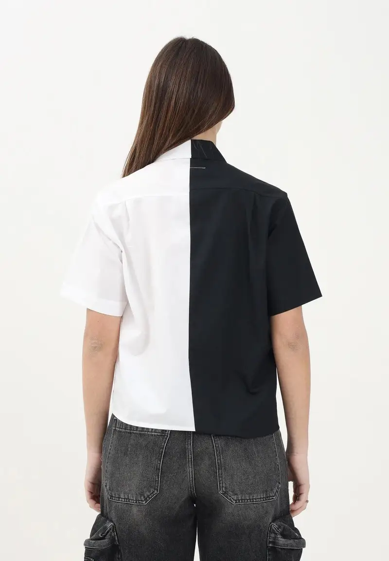 MAISON MARGIELA Camicia a maniche corte bianca e nera per donna, ragazzi e bambini con stampa Numbers miniatura 2