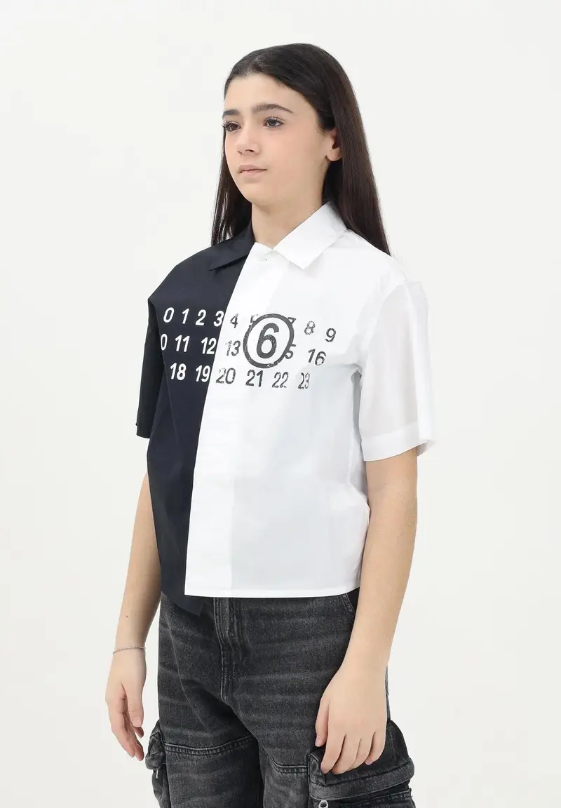 MAISON MARGIELA Camicia a maniche corte bianca e nera per donna, ragazzi e bambini con stampa Numbers miniatura 3