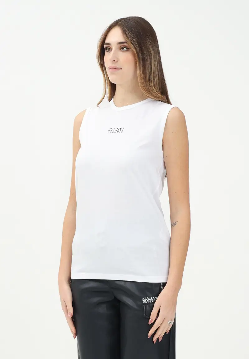 MAISON MARGIELA Canotta bianca per donna, ragazzi e bambini con stampa Numeric