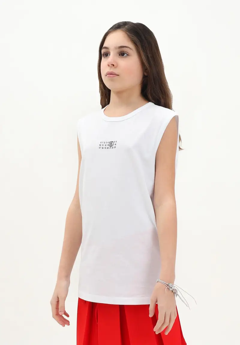 MAISON MARGIELA Canotta bianca per donna, ragazzi e bambini con stampa Numeric miniatura 3