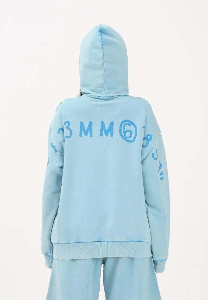 Felpa con zip azzurra per donna, ragazzi e bambini rifinita da logo miniatura 3