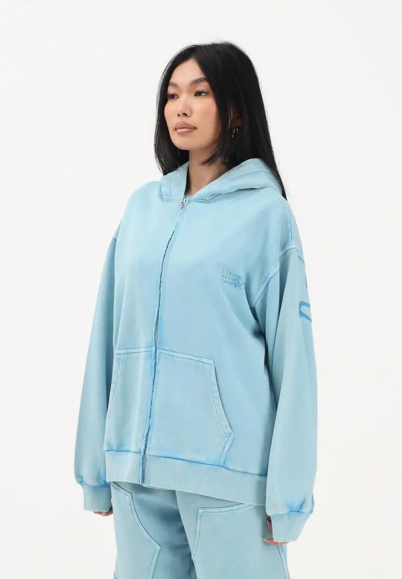 Felpa con zip azzurra per donna, ragazzi e bambini rifinita da logo