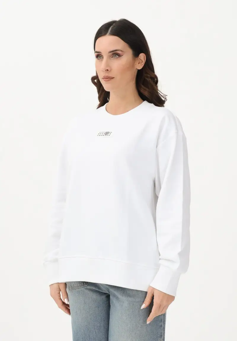 Felpa girocollo bianca per donna, ragazzi e bambini con logo